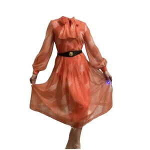 Vintage 1970s Jane Andre Tangerine Orange Chiffon Dress